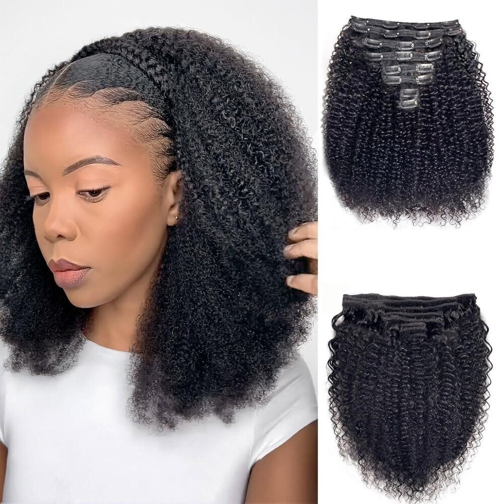 Curly Clip in Hair Extensions Human Hair Kinky Afro 14in Voluminous